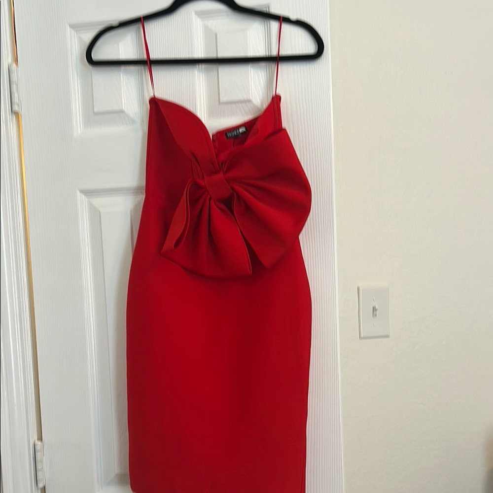 Fashion Nova Strapless Scarlet Dress with Bow